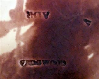 Reverse of Wedgwood Majolica seashell shaped plates, with mottled tortoiseshell design; the impressed "A" denotes the 1872 manufacture date.