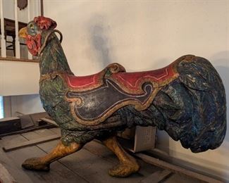 FABBY antique 19th century hand-carved/painted French carousel rooster, w/brass ring - NOT made in China yesterday! ;-)