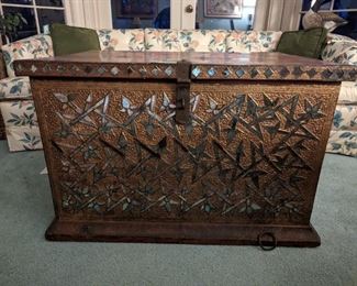 Antique, hand-painted & mirrored Asian trunk, front side.