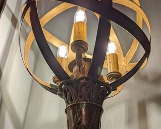 Updated details of the vintage brass/onyx floor lamp, showing the gold leaf inside the globe.