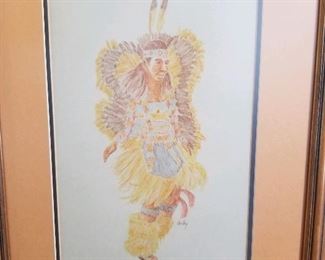 Native American  art, “War Dancer” - signed “Carley”, dated 1976