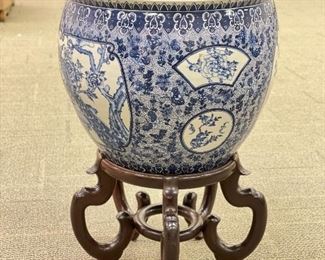 Large Vintage Asian Chinoiserie Fish Bowl on Stand. Measures 21" W x 18" H. Photo 1 of 4. 