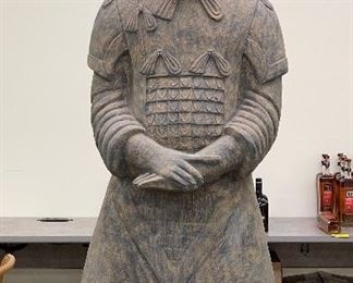 Ma Shi'ao replica Qin Dynasty Terracotta Warrior. Base Measures 17" x 19."  Warrior Measures 77" H x 26" D. Photo 1 of 2. 
