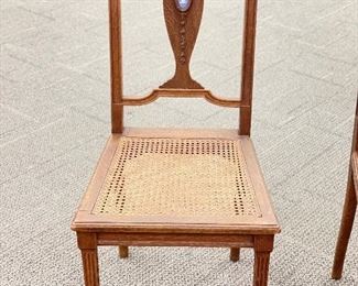 Set of 6 Antique Cane Seat Chairs with Wedgewood Cameo Insert. Each Measures 17" W x 19" D  with 18" Seat Height. Photo 1 of 5. 