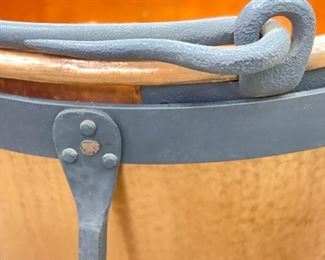 American Copper and Wrought Iron Cauldron on Stand. Measures 20" H x 27" D; with Stand: 27" H. Photo 2 of 4.