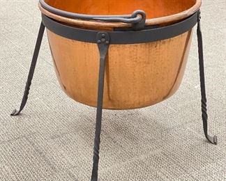 American Copper and Wrought Iron Cauldron on Stand. Measures 20" H  x 27" D; with Stand: 27" H. Photo 1 of 4.