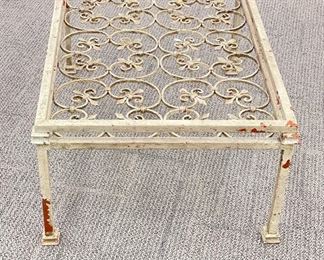 Vintage White Washed Wrought Iron Gate Fashioned into  Cocktail Table Base. Measures 21" W x 41" D x 17.5" H. Photo 1 of 4. 