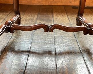 Set of 8 Minton-Spidell Damask & Leather Upholstered Seat Dining Chairs. Includes 2 Arm and 6 Side Chairs. Each Measures 24" W x 20" D with 19" Seat Height. Photo 6 of 6. 