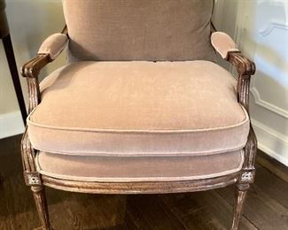 Pair of Antique Louis XVI Style Velvet Mohair Upholstered Bergere Chairs. Each Measures 27" W x 30" D. Photo 1 of 5. 