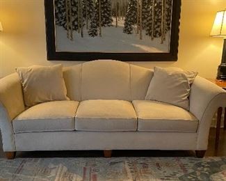 Lee Industries Ultra-Suede Camelback Sofa. Measures 96" W  x 40" D. Photo 1 of 4. 