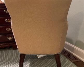 Lee Industries Upholstered Club Chair On Casters. Linen Fabric Color is Monty Toffee with Capri Celadon Welt. Measures 27" W x 29.5" D x 32" H. Photo 3 of 3. 