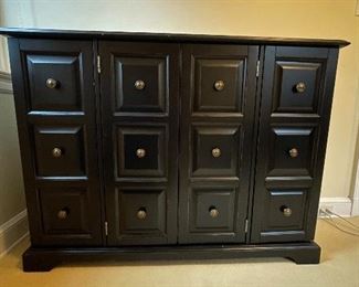 Grandin Road Ebonized Wood Cabinet / Bar Cabinet. Measures 48" W x 15" D x 36" H. Photo 1 of 2. 