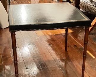 Vintage Card Table with Faux Bamboo Legs and Leather-Top with Gold Stencil & Nailhead Trim. Measures 32" x 32" x 29" H. Photo 1 of 4. 