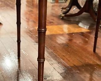 Vintage Card Table with Faux Bamboo Legs and Leather-Top with Gold Stencil & Nailhead Trim. Measures 32" x 32" x 29" H. Photo 4 of 4. 