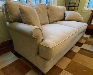 Lee Industries Damask Upholstered Loveseat. Measures 74" W x 38" D. Photo 2 of 2. 