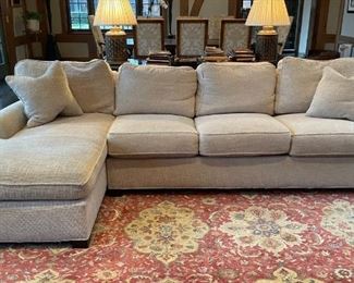 Lee Industries Sofa with Right Facing Chaise. Total Width: 118" W. Sofa Measures 85" W x 38" D x 37" H.  Chaise Measures 33" W x 63" D x 37" H. Photo 1 of 3. 