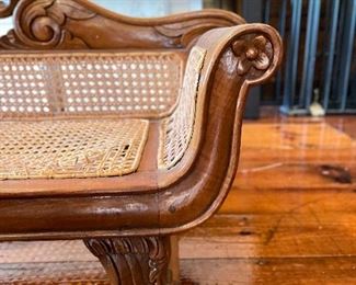 Antique Queen Anne-Style Children's Settee with Cane Seat. Needs Repair. Measures 42" W x 13" D with 8" Seat Height. Photo 4 of 5. 