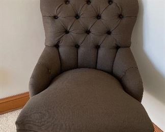 Restoration Hardware Upholstered "Slipper" Accent Chair with Tufted Back. Measures 27" W x 29.5" D x 32" H. Photo 1 of 3.