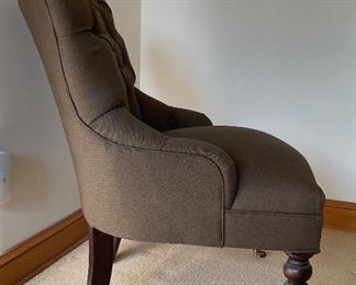 Restoration Hardware Upholstered "Slipper" Accent Chair with Tufted Back. Measures 27" W x 29.5" D x 32" H. Photo 2 of 3.