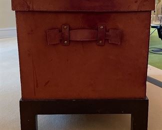 Antique Leather Storage Box on Stand. Measures 27" x 18" x 22" H. Photo 3 of 5. 