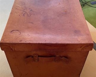 Antique Leather Storage Box on Stand. Measures 27" x 18" x 22" H. Photo 2 of 5.