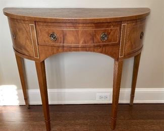 Vintage Demi-Lune Table with Satinwood Trim Inlay. Measures 36" W x 16" D x 29" H. Photo 1 of 4. 