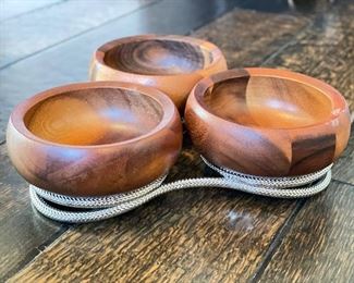 Nut & Candy Server with Snake Coil Base & Wood Bowls. 