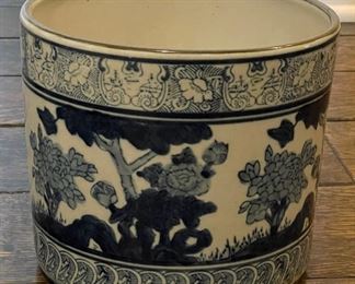 Chinoiserie Blue & White Cachepot / Utensil Caddy. Measures 7" H x 8" D. Photo 1 of 2. 