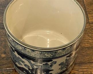Chinoiserie Blue & White Cachepot / Utensil Caddy. Measures 7" H x 8" D. Photo 2 of 2. 
