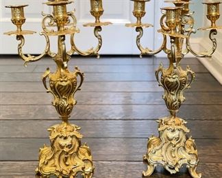Pair of Antique Gilt French or Italian 5-Arm Candelabras. Photo 1 of 3. 