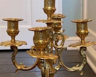 Pair of Antique Gilt French or Italian 5-Arm Candelabras. Photo 3 of 3. 