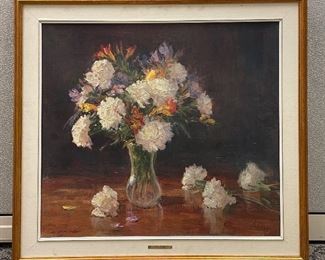 Oil Painting, "White Carnations" by Clyde Aspevig. Artagraph Edition No: 340/1,000. Measures Approximately 30 3/8" x 27 5/16". Photo 1 of 3. 