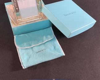Tiffany & Co. Sterling frame, bag, padding and box. Pen used for scale.