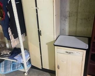 1940's metal cabinet and matching porcelain topped cabinet (like new) 