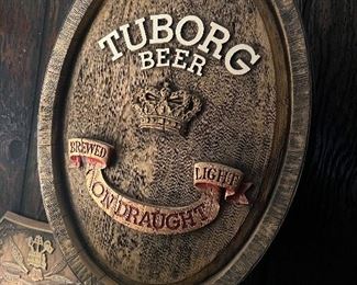 Cool bar sign TUBORG Beer keg wall hanger faux wood $70