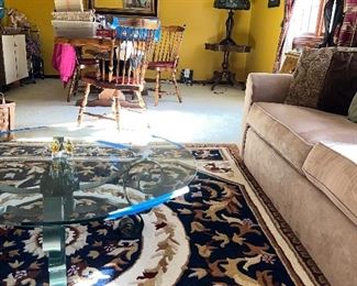 Round glass coffee table (blue tape is for visibility during the sale, nothing broken) $125