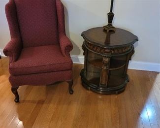 Wing Back Chair, Hooker End Table, Table Lamp