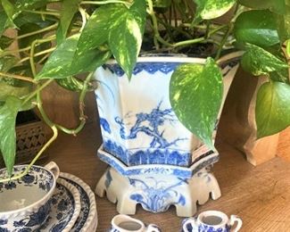 Blue & white planter with ivy