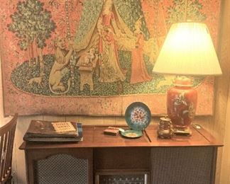 Large tapestry and vintage stereo