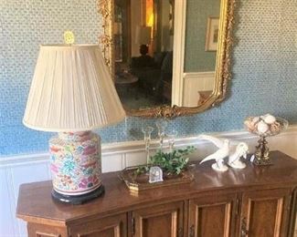 Entry console; beautiful mirror; lamp