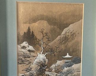 Coordinating framed and matted Asian art