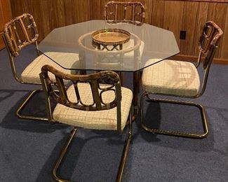 Bamboo & Chrome Daystrom (Boston) Glass Top Table & 4 Chairs 