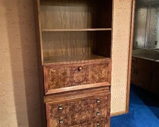 Burled Wood Bookshelf Bar Liquor Cabinet Bookcase Desk • Multi Use 