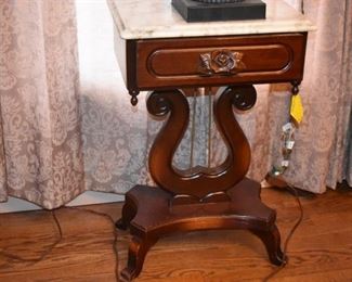 Antique Marble Top Lamp Table with Lyre Base 
