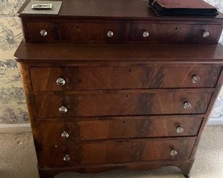Antique burlwood chest with crystal knobs