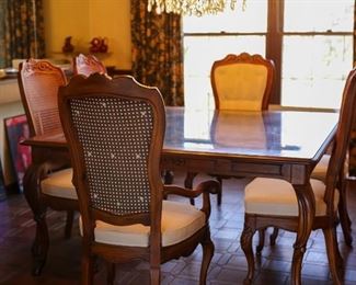 Square Wood/Glass Kitchen Table & 6 Chairs