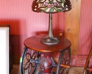 Coffee Grinder Side Table & Tiffany Style Lamp