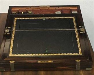 Antique Lap Desk Chest w/ Victorian Inkwells