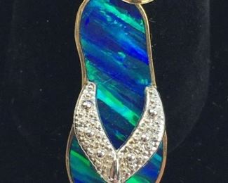 14K Yellow/White Gold Black Opal Flipflop Charm