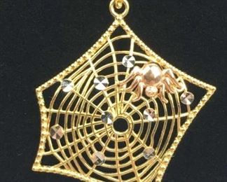 14K Tricolor Gold Spider's Web Necklace